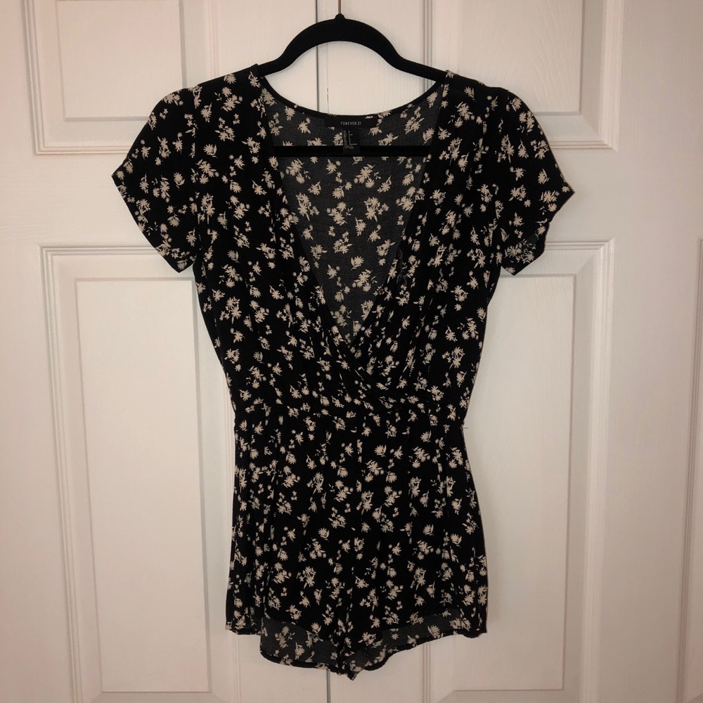 Black floral print romper